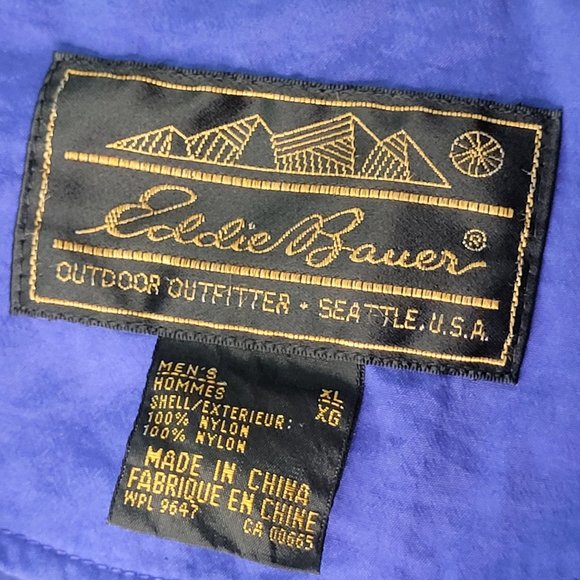 Vintage 90s Eddie Bauer Windbreaker Blue Colorblock Hooded Jacket XL - Picture 8 of 12